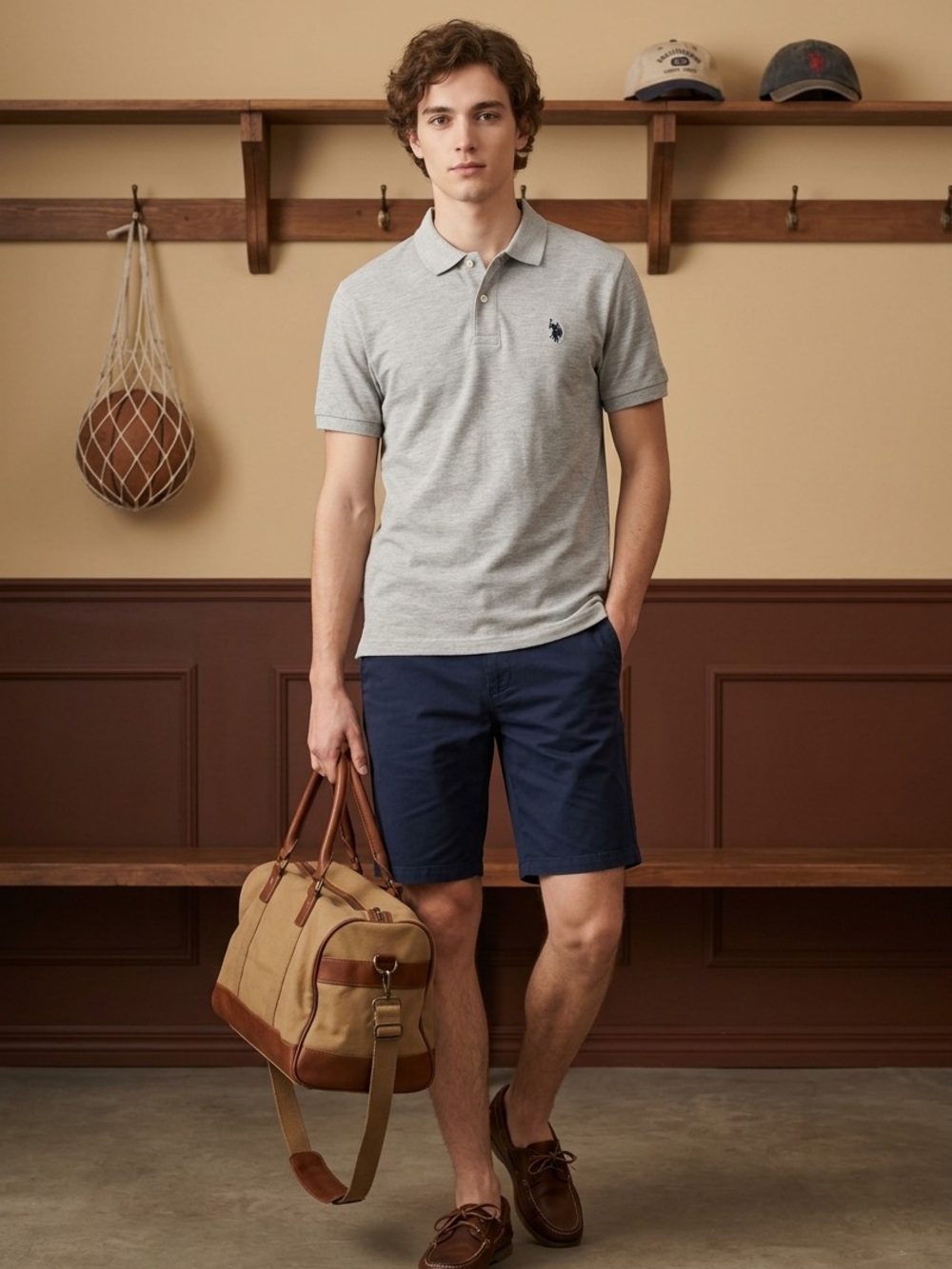 NWT U.S. Polo Assn. Men’s Lt Gray Heather & Navy Short Sleeve Shirt Sz Medium